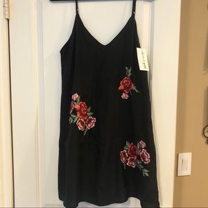 Black spaghetti strap dress with embroidery